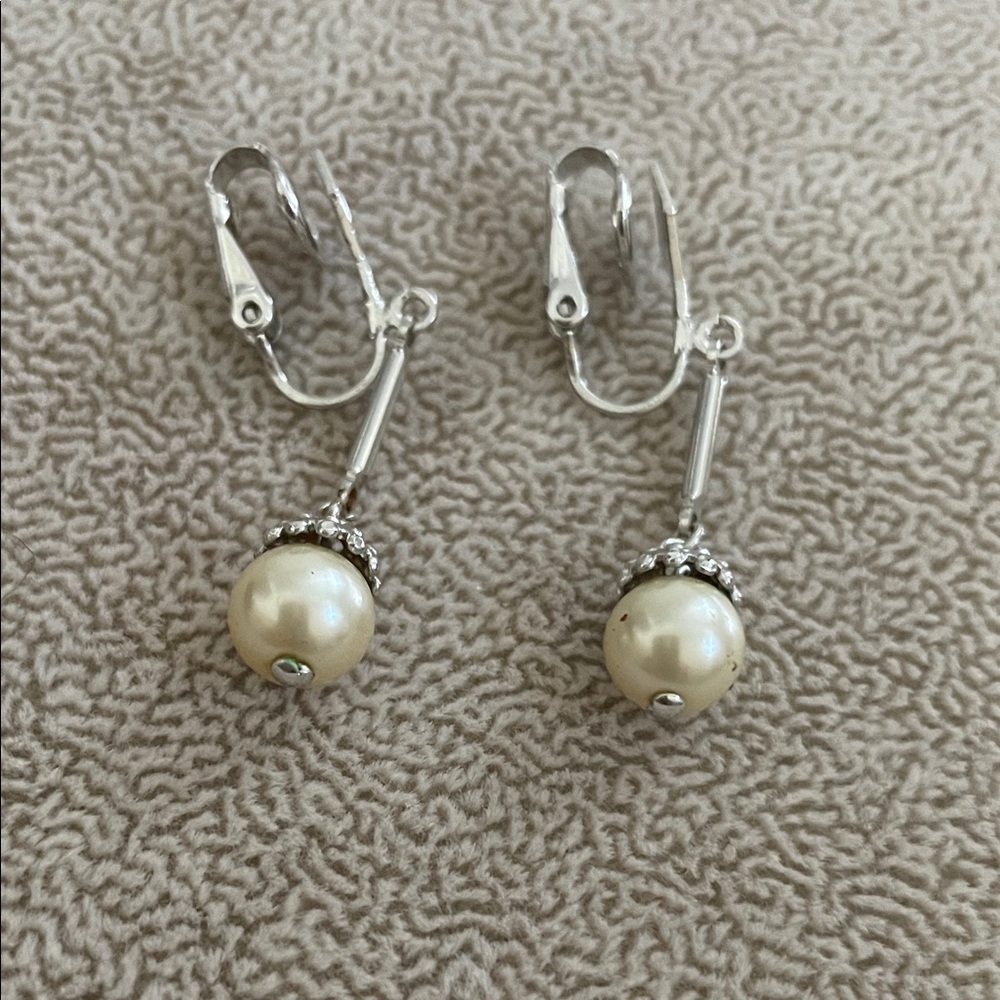Silver and Cream Avon Dangle Earrings